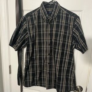 basic editions black white and gold plaid button up